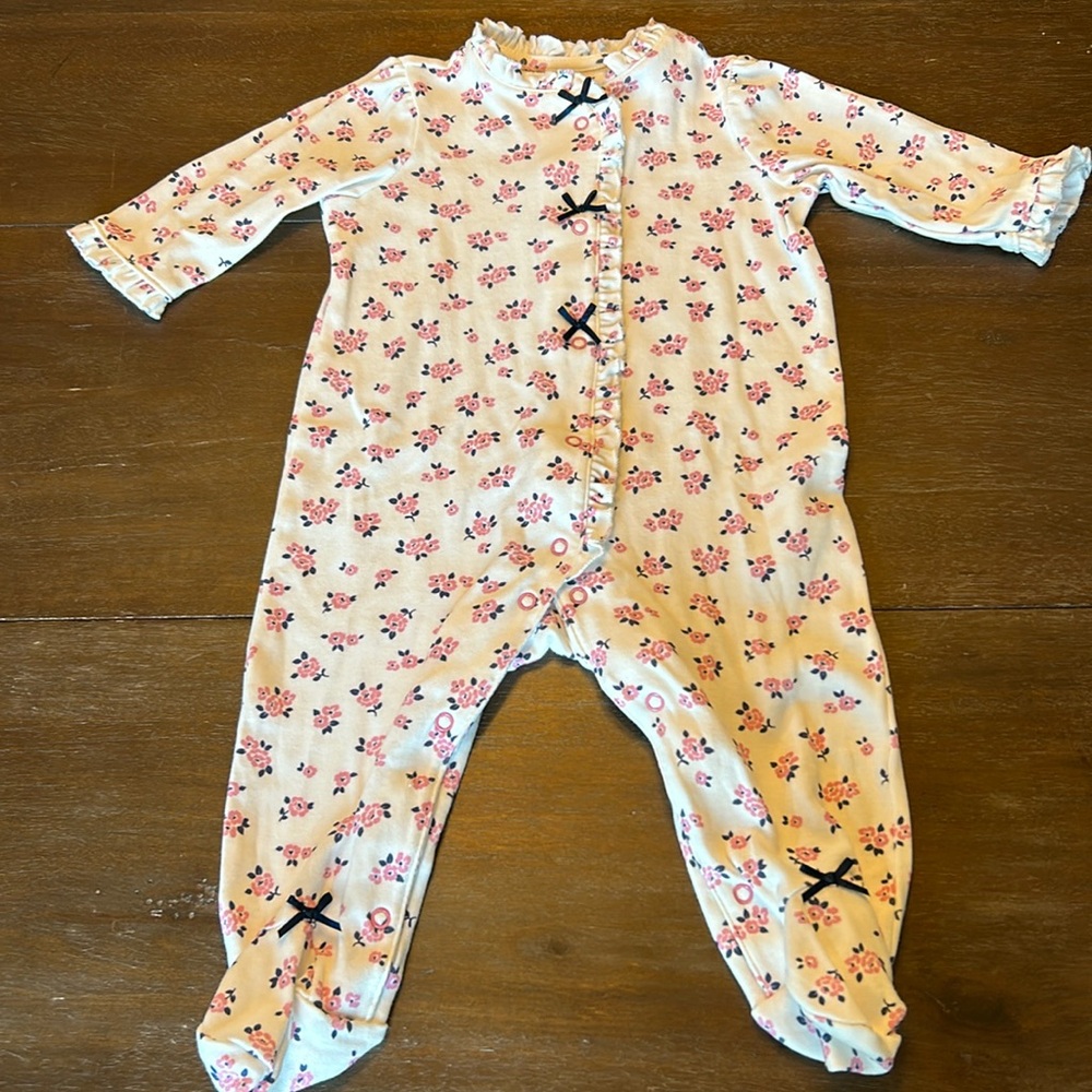Little Me Cream Floral Footie with Pink Flowers